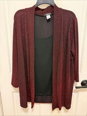 Onyx Open-Front Sparkle Cardigan - Deep Burgundy